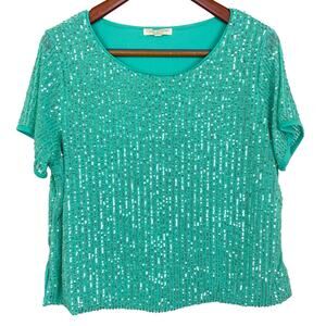 Vintage Womens Top Sz M Forest Fairy Whimsigoth Seafoam Sequin Party Festival